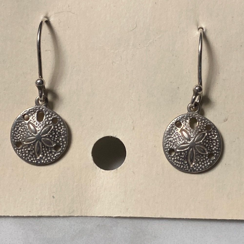 Sand dollar sterling silver drop hook‎ earrings